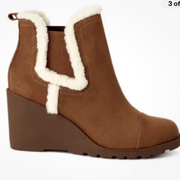 Scoop NYC Women’s Faux Suede Sherpa Lined Wedge Boots Shoes Size 8 NEW - Picture 3 of 5